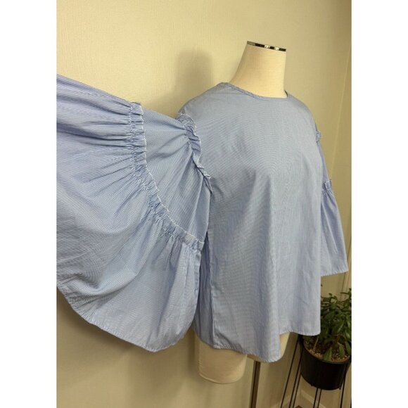 Anthropologie DRA Womens Pinstripe Flutter Sleeve Top - Picture 2 of 12